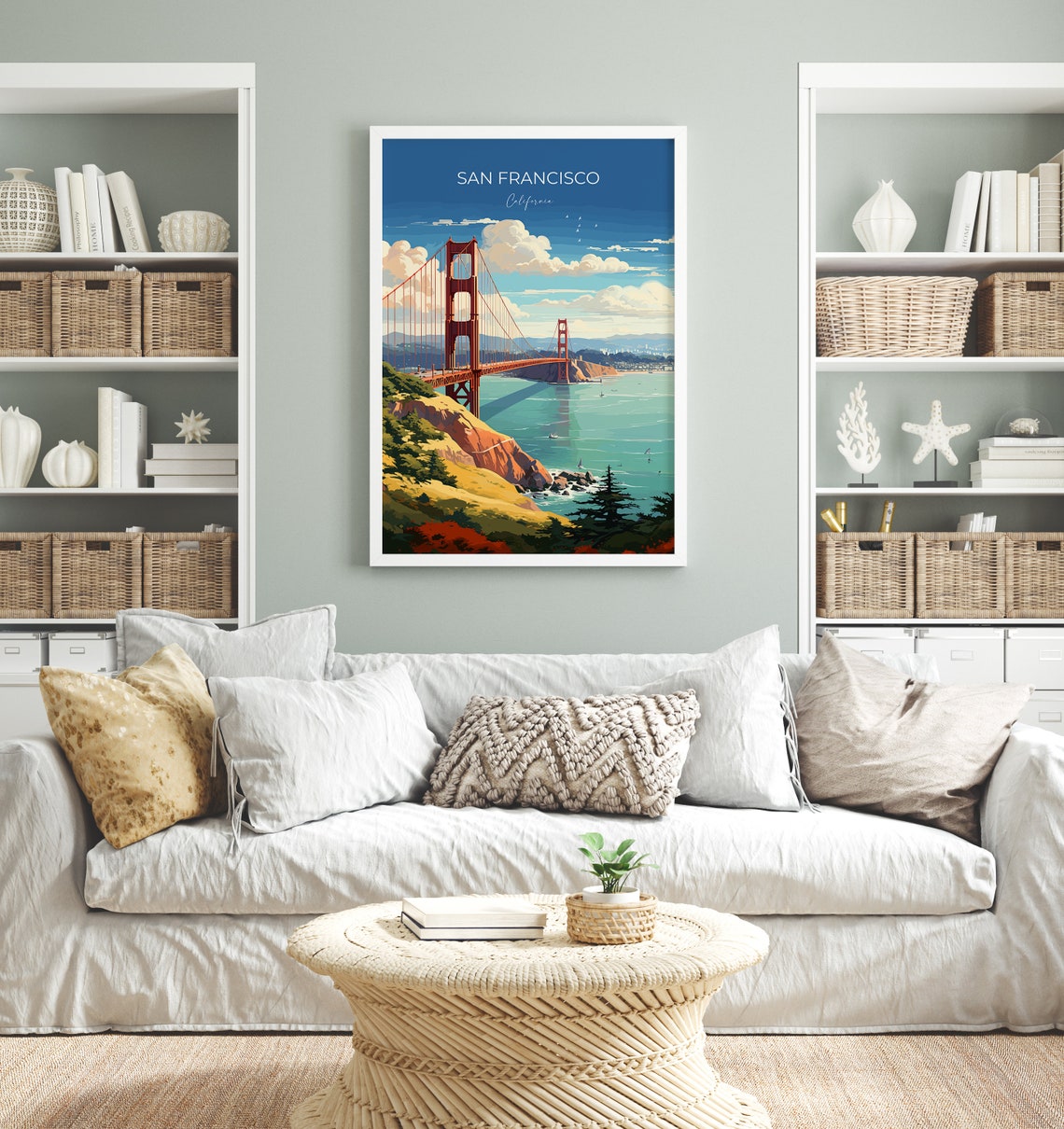 San Francisco California Golden Gate Bridge Sky Clouds Travel Poster - Image 4