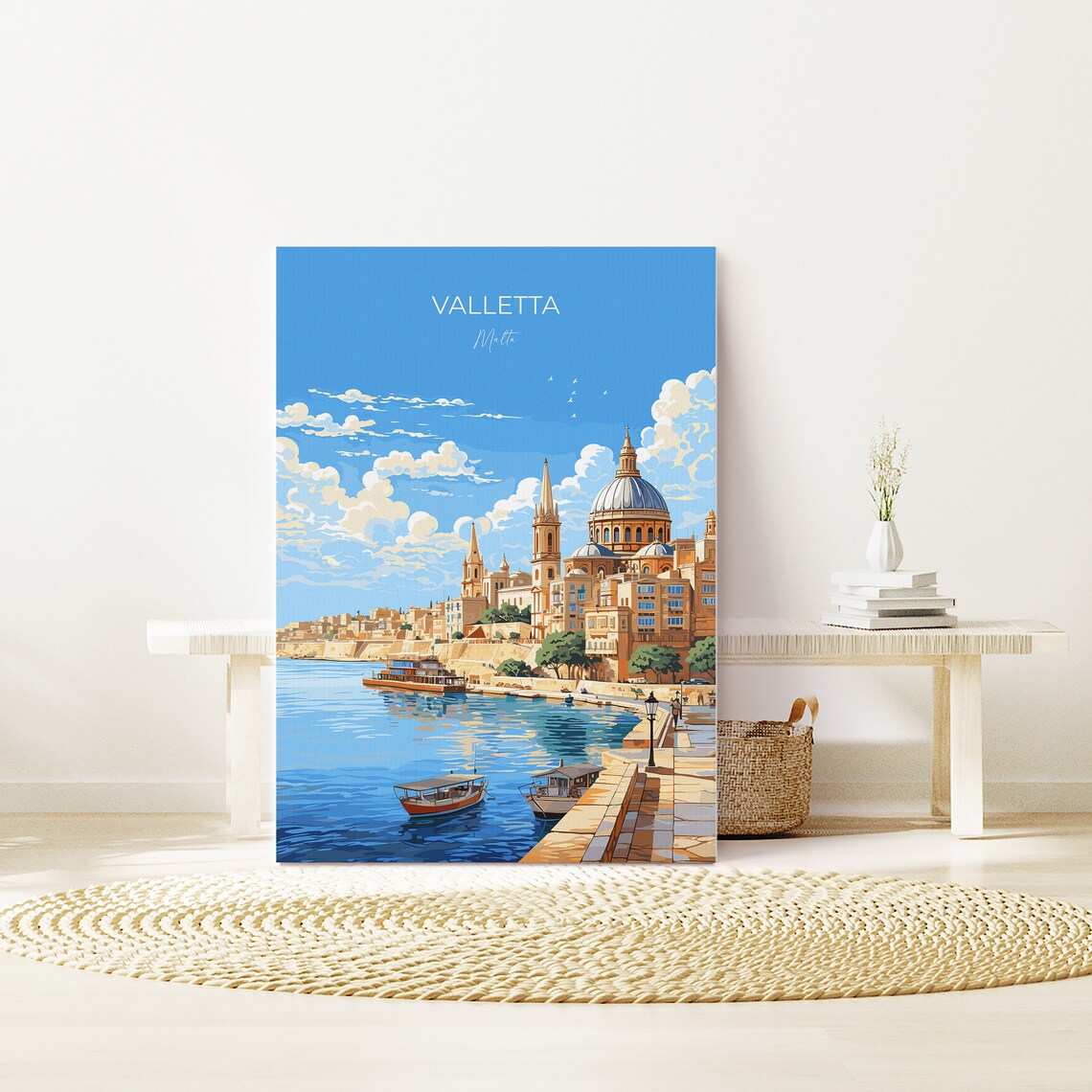 Valletta Malta Harbor Waterfront Domed Church Coastline Poster - Image 2