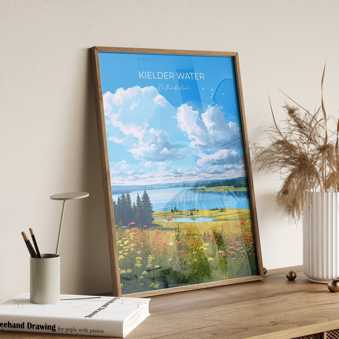 Kielder Water Northumberland Lake Pines Sky Scene Travel Poster - Image 2