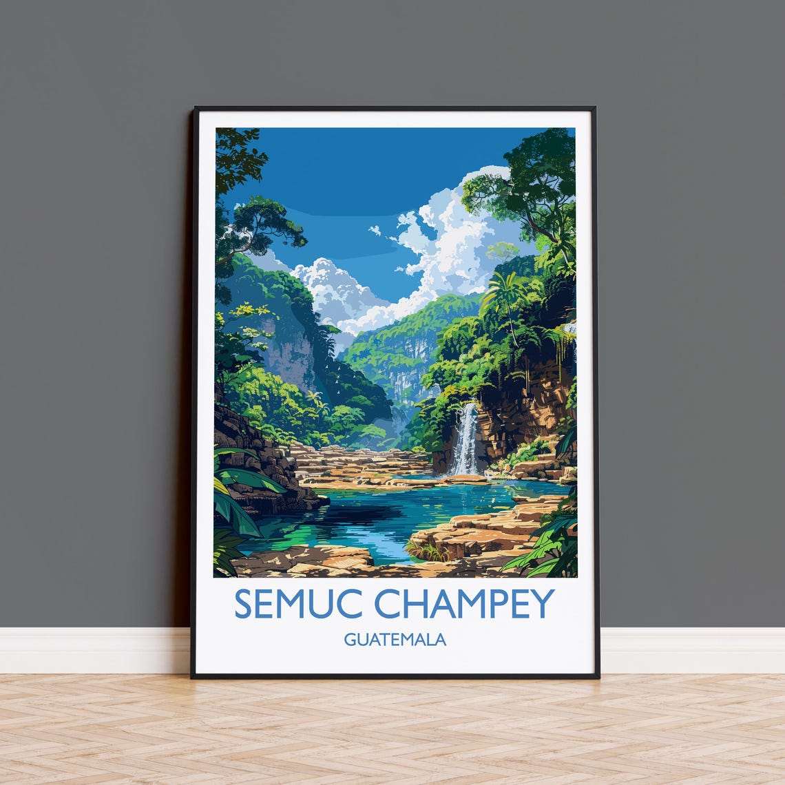 Semuc Champey Guatemala Turquoise Pools Waterfall Travel Poster