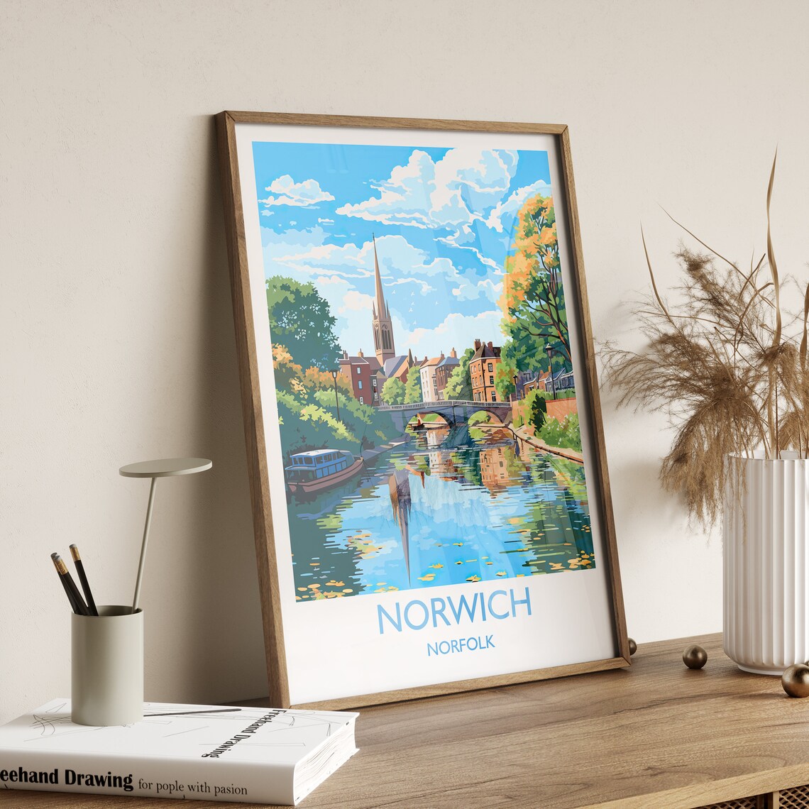Norwich Travel Poster, Norfolk England Art Print - Image 3