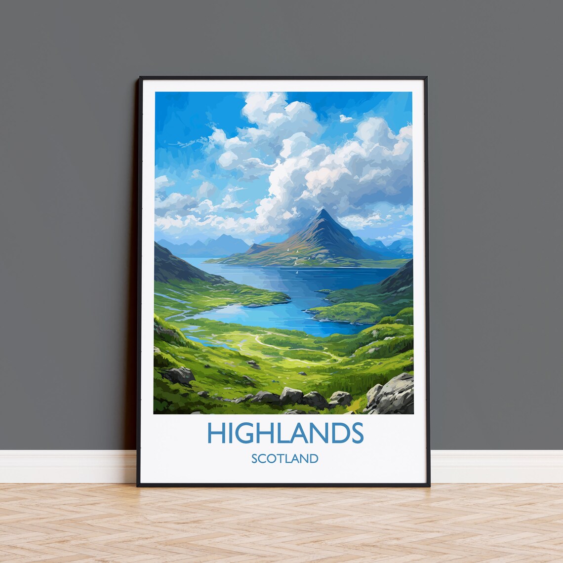 Scottish Highlands Mountain Loch Rugged Scenery Travel Poster