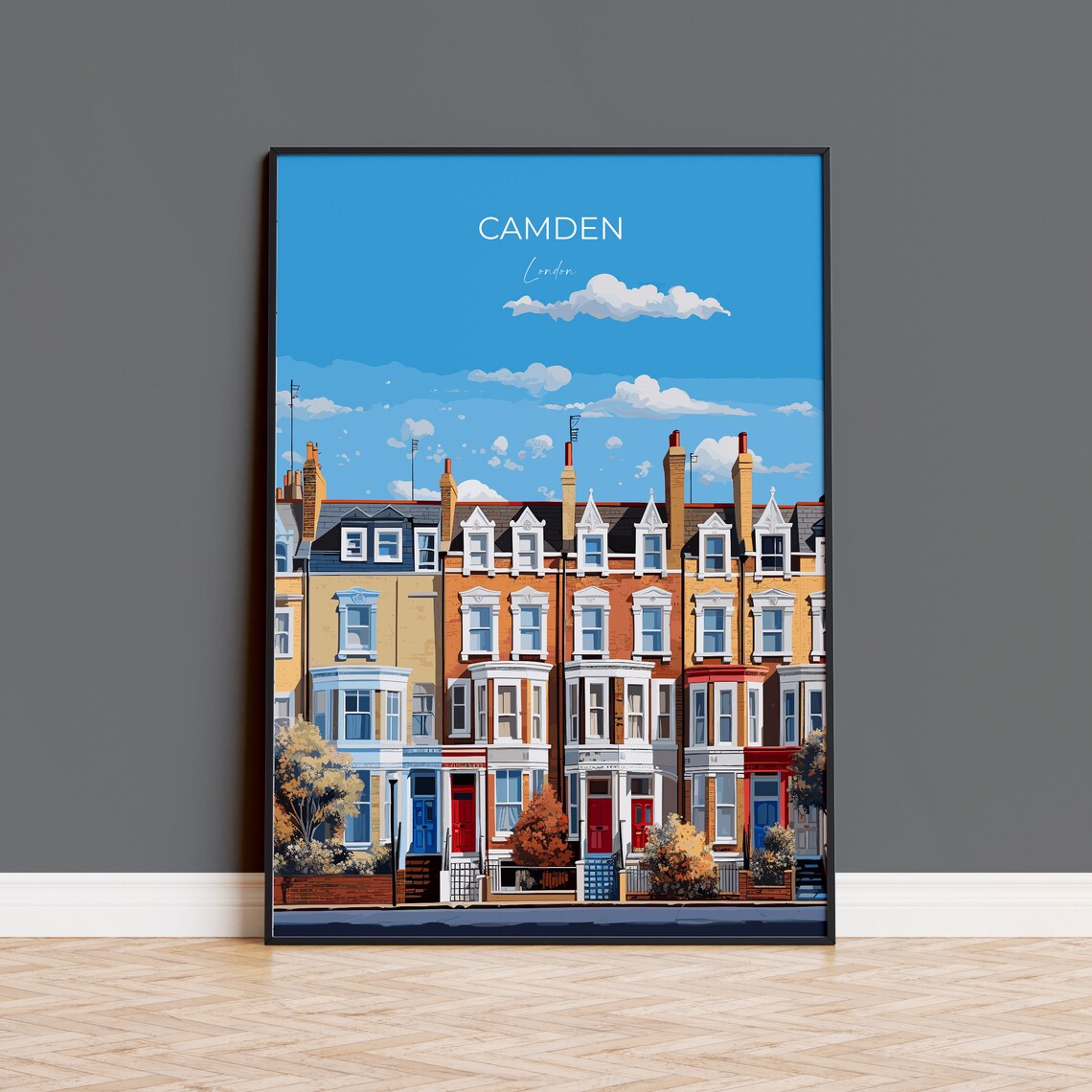 Camden London Colorful Terraced Houses Street Scene Travel Poster