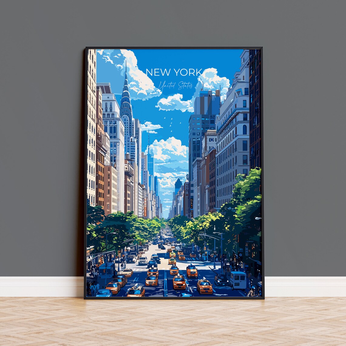 New York United States Chrysler Building Taxi Street Travel Poster