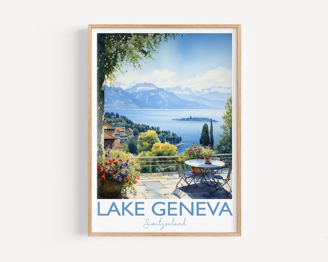 Lake Geneva Poster Travel Print Of Lake Geneva Lake Geneva Switzerland Lake Geneva Art Gift Switzerland Travel Watercolour Gift