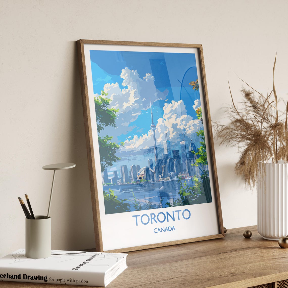 Toronto Canada CN Tower Downtown Skyline Clouds Vintage Travel Poster - Image 2