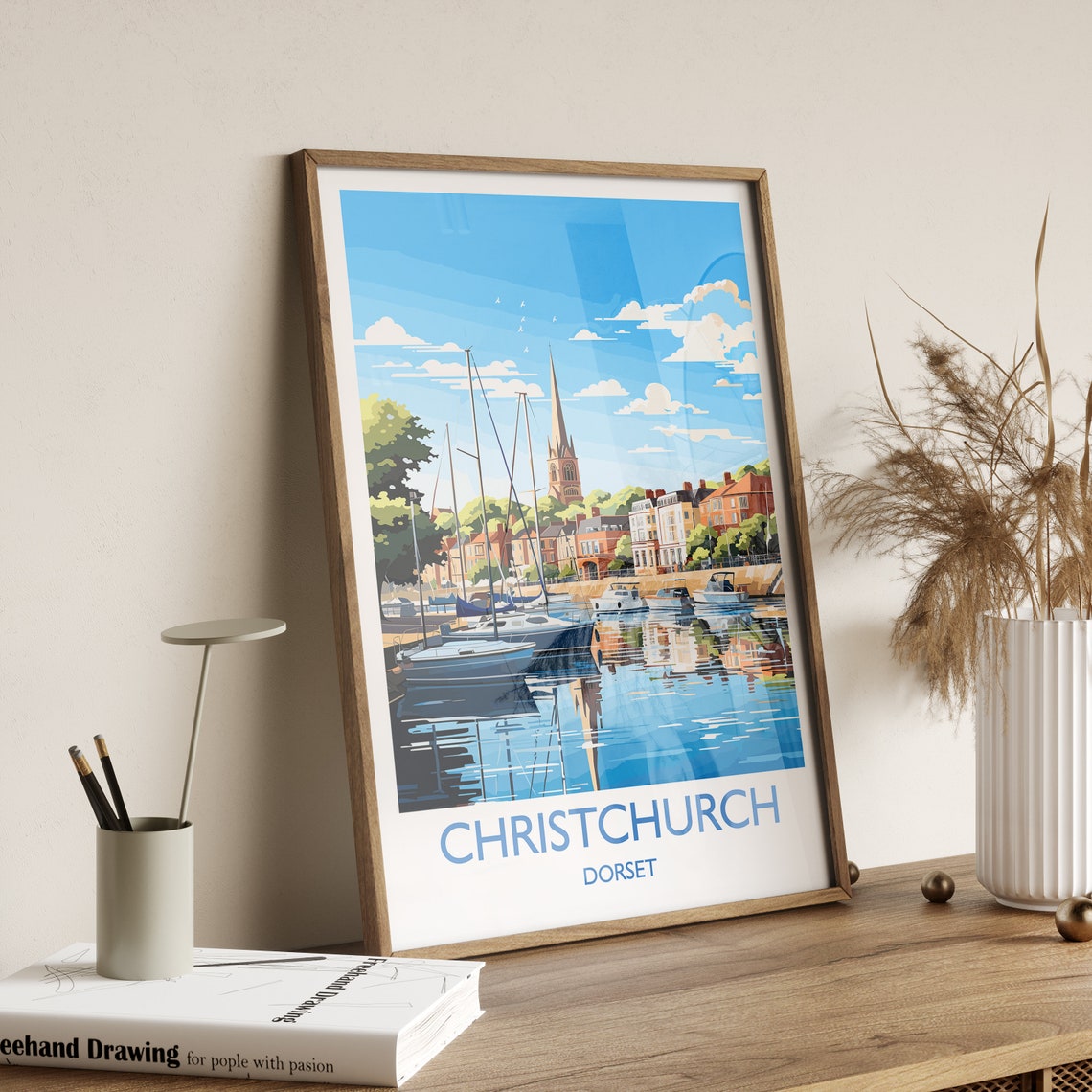 Christchurch Travel Poster Wall Art Travel Print Of Christchurch England Dorset Coast Art Lovers Gift Dorset Wall Decor - Image 2