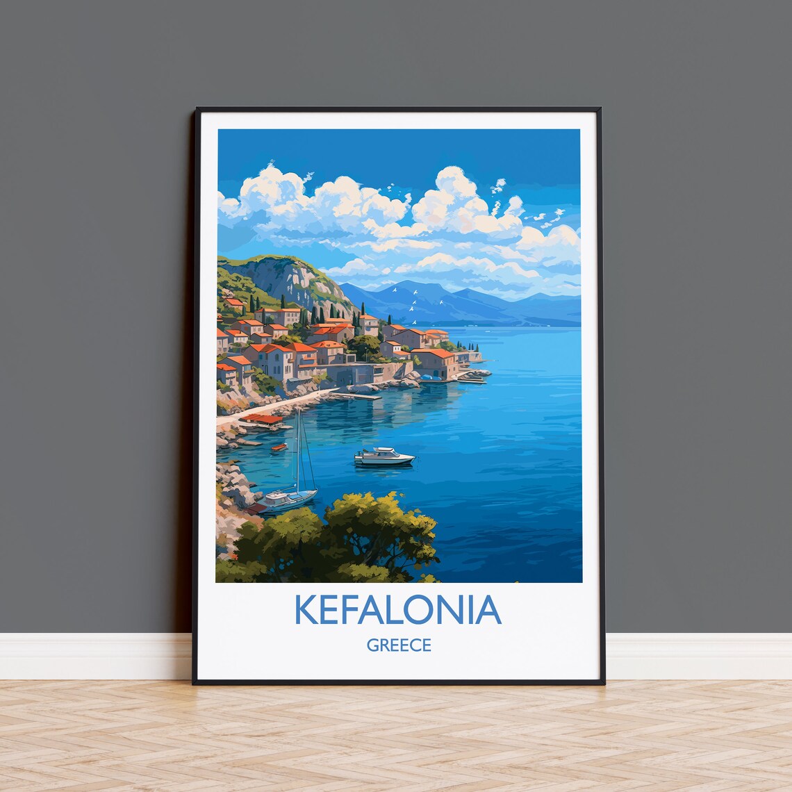 Kefalonia Travel Poster, Greece Wall Art Print