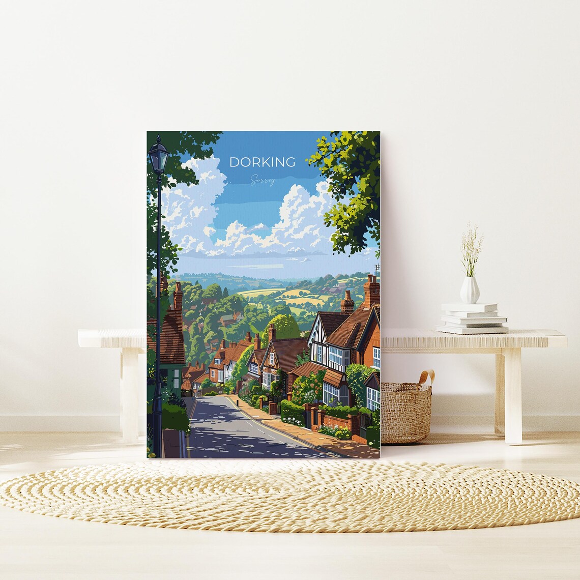 Dorking Surrey Hillside Street Cottages Countryside Travel Poster - Image 2