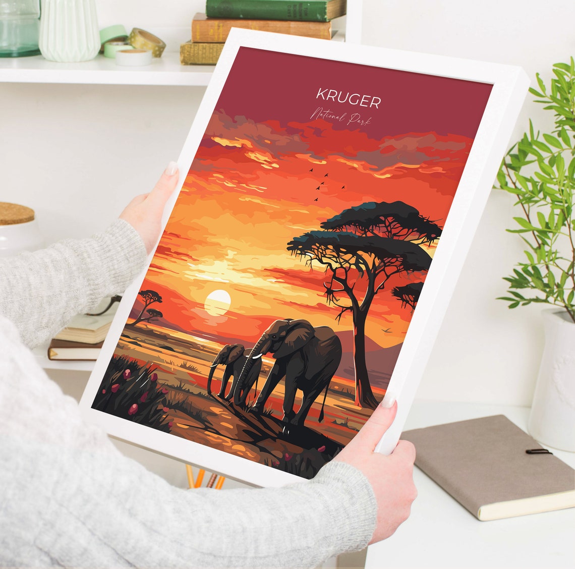 Kruger National Park Sunset Elephants Acacia Silhouette Safari Poster - Image 5