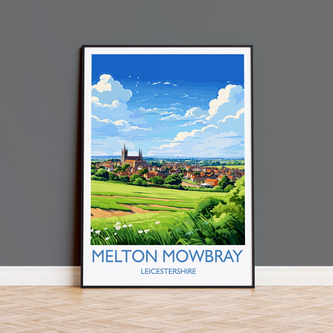 Melton Mowbray Travel Poster Wall Art Travel Print Of Melton Mowbray England Leicestershire Art Lovers Gift English Countryside