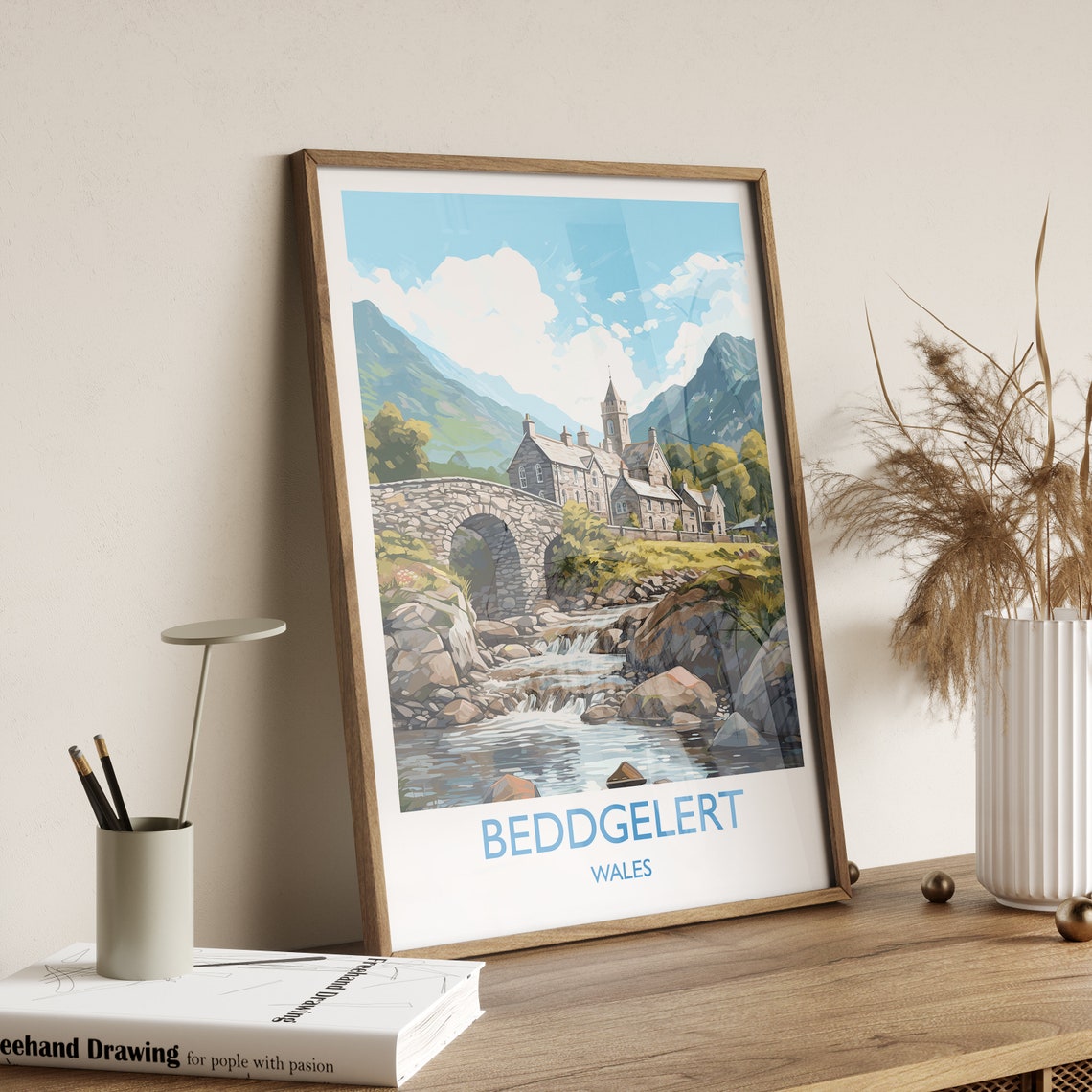 Beddgelert Wales Stone Bridge River Mountain Village Travel Poster - Image 3