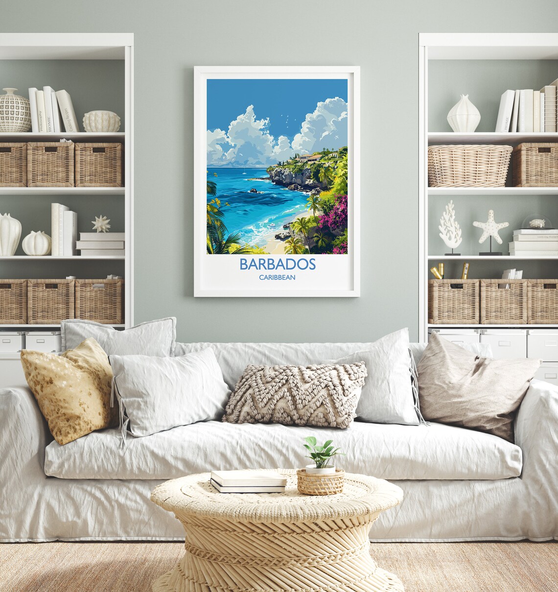 Barbados Caribbean Cliff Beach Turquoise Cove Daytime Poster - Image 2