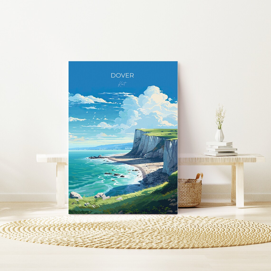 Dover Kent Travel Poster White Cliffs Turquoise Sea Beach Scene - Image 2