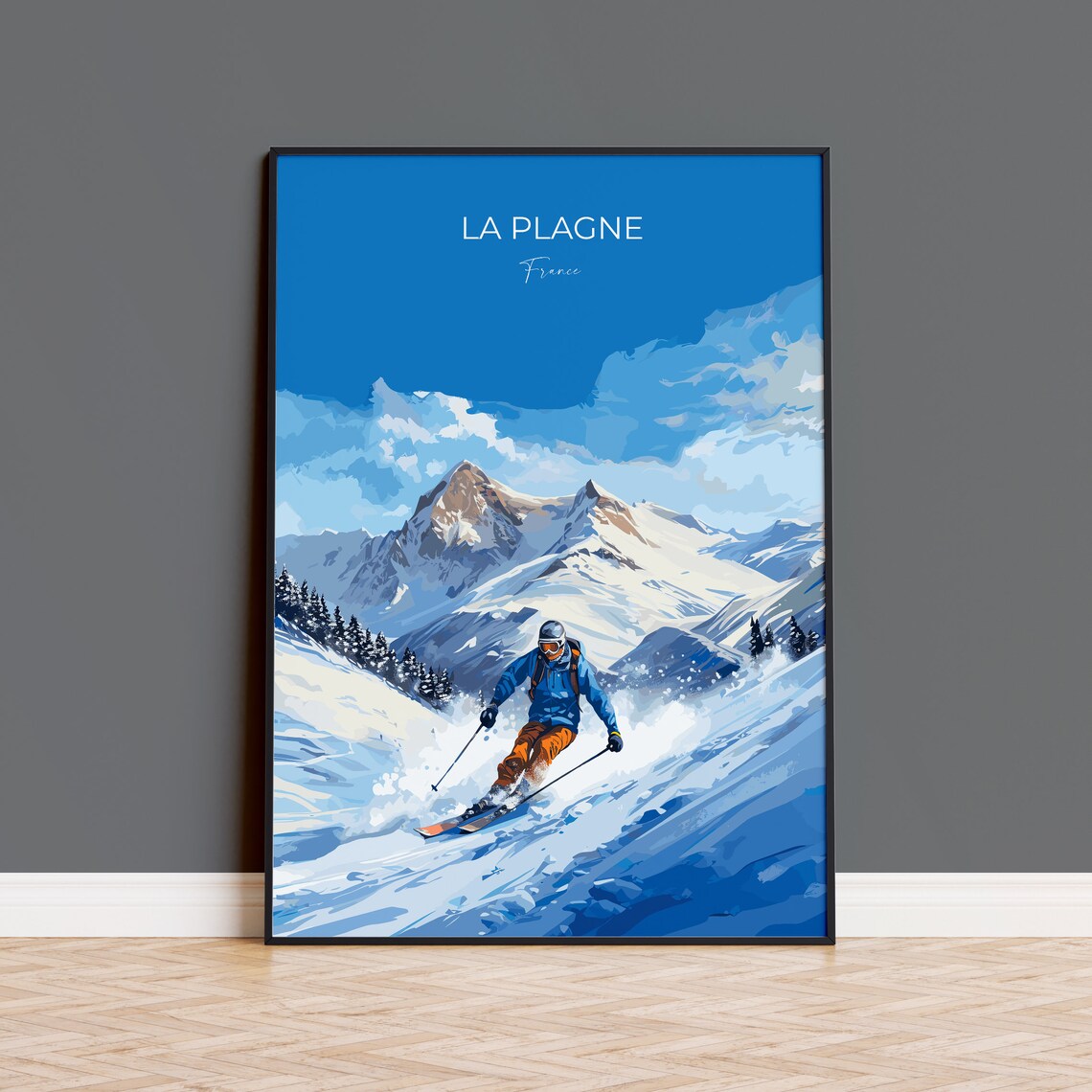 La Plagne France Alpine Ski Resort Mountain Slopes Skier Poster