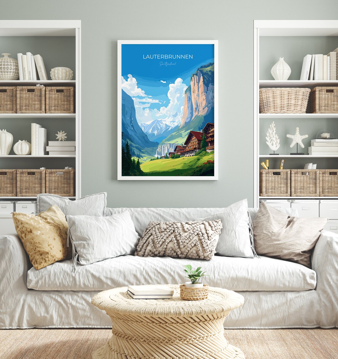 Lauterbrunnen Switzerland Waterfall Valley Chalets Travel Poster - Image 4