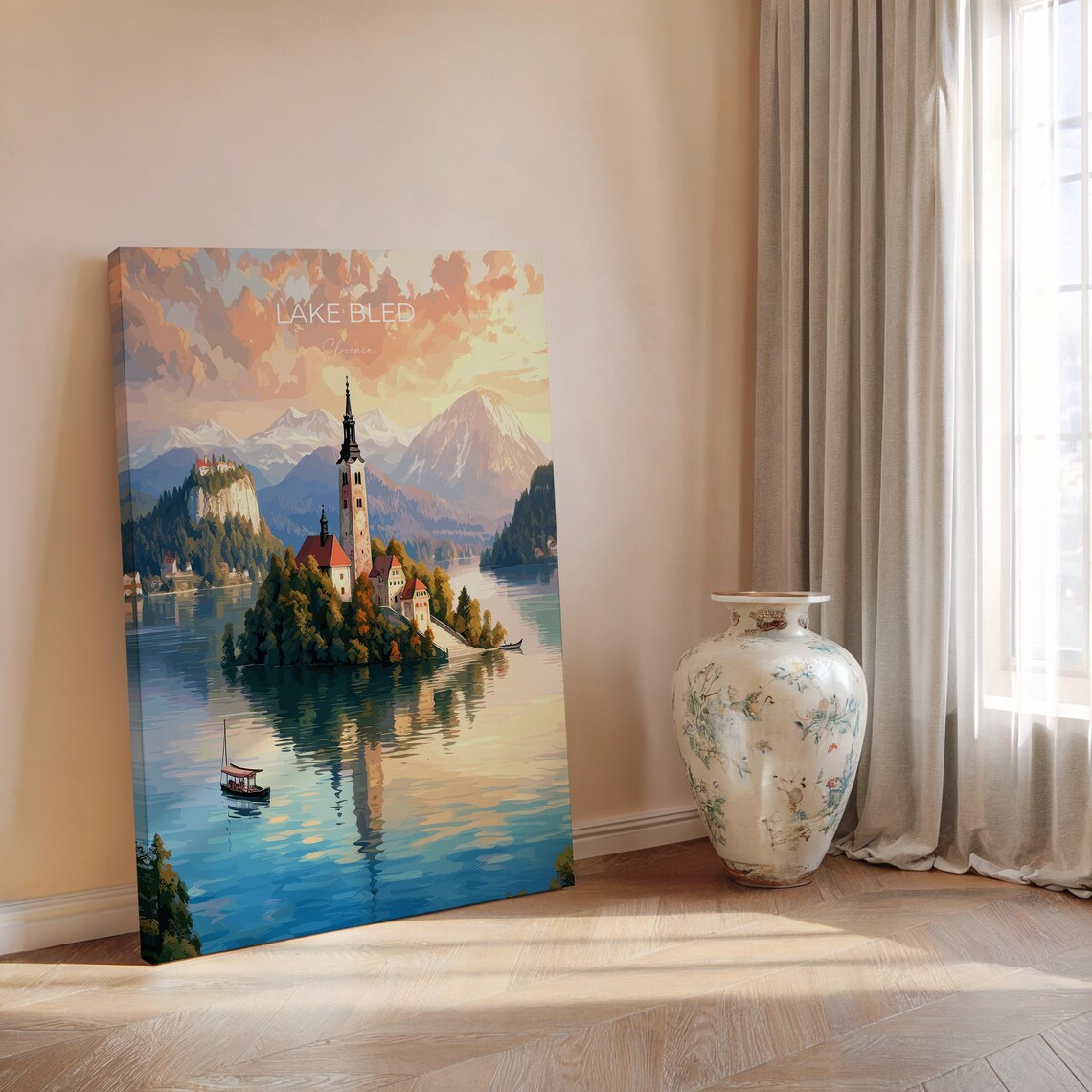 Lake Bled Slovenia Fairy Tale Island Church Glowing at Sunset Poster - Image 2
