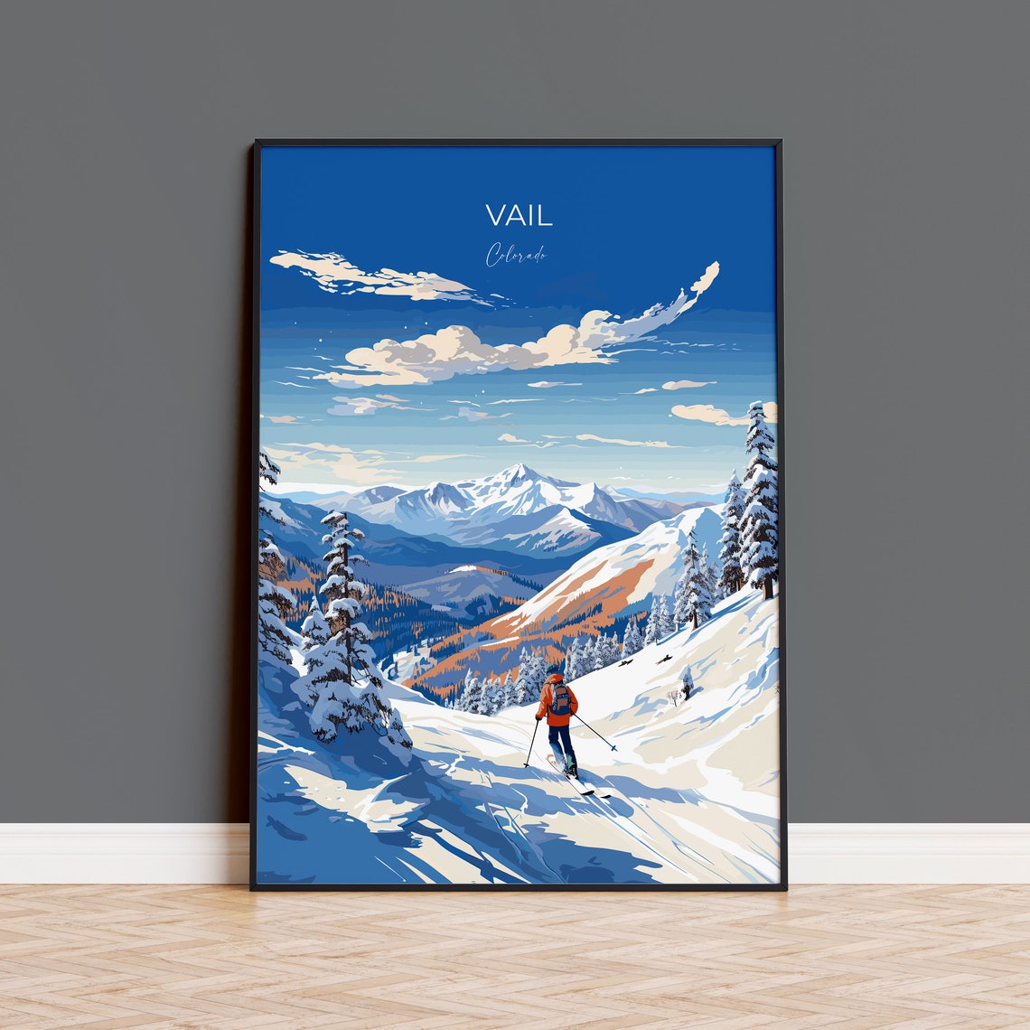 Vail Colorado Ski Resort Snowy Valley Peaks Winter Scene Poster