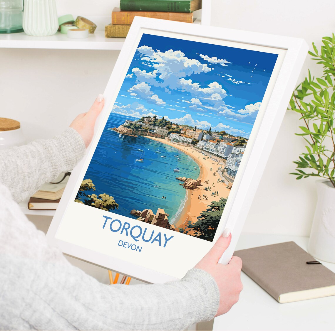 Torquay Devon Sandy Beach Bay Sailboats Seaside Town Travel Poster - Image 5