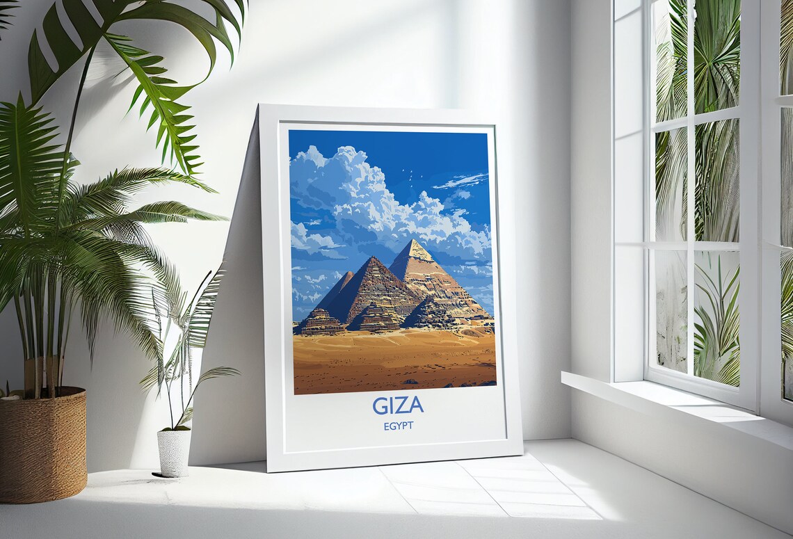 Giza Egypt Pyramids Golden Desert Sky Vintage Art Travel Poster - Image 3