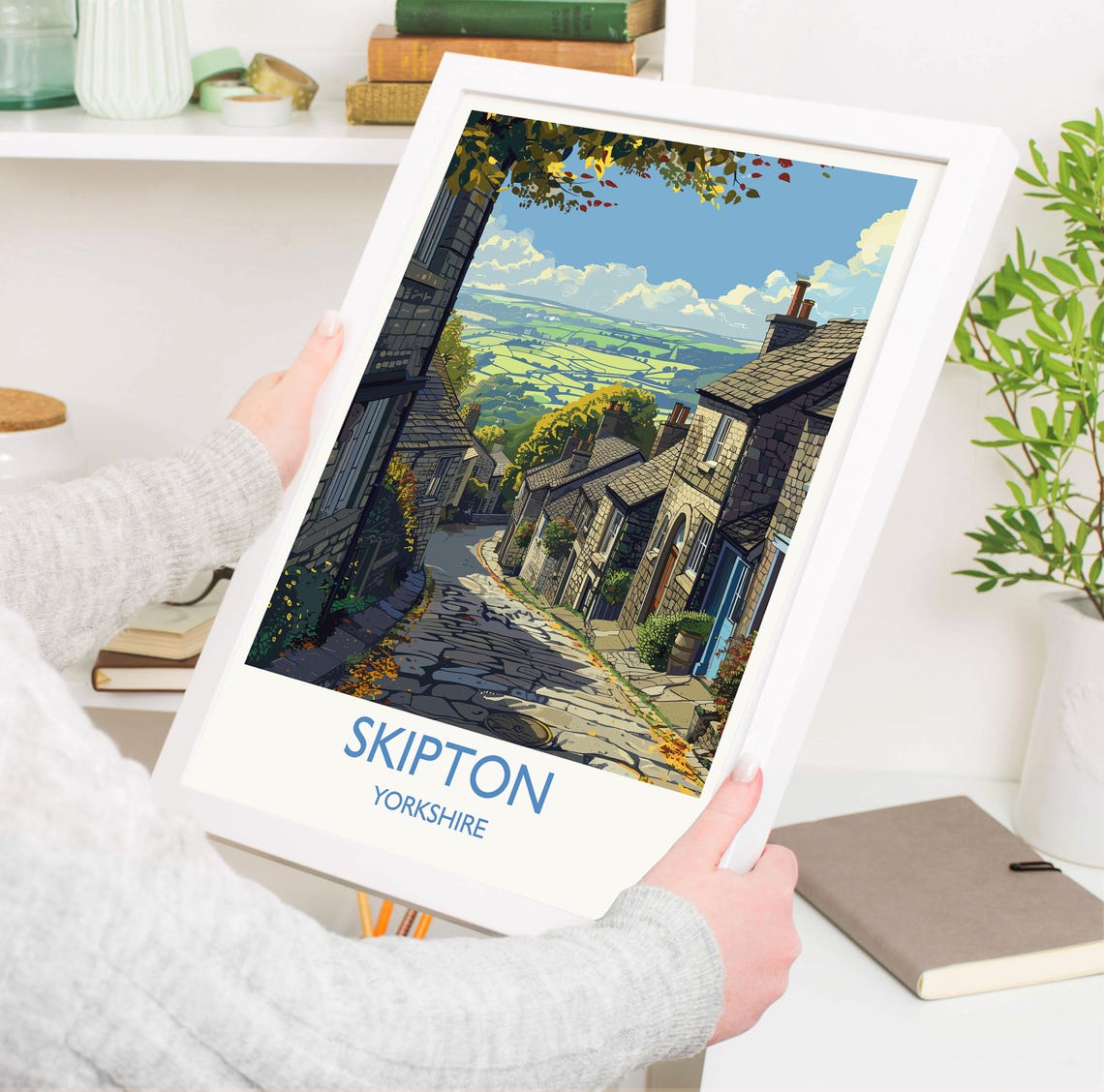 Skipton Yorkshire Cobbled Stone Lane View Retro Travel Poster - Image 3