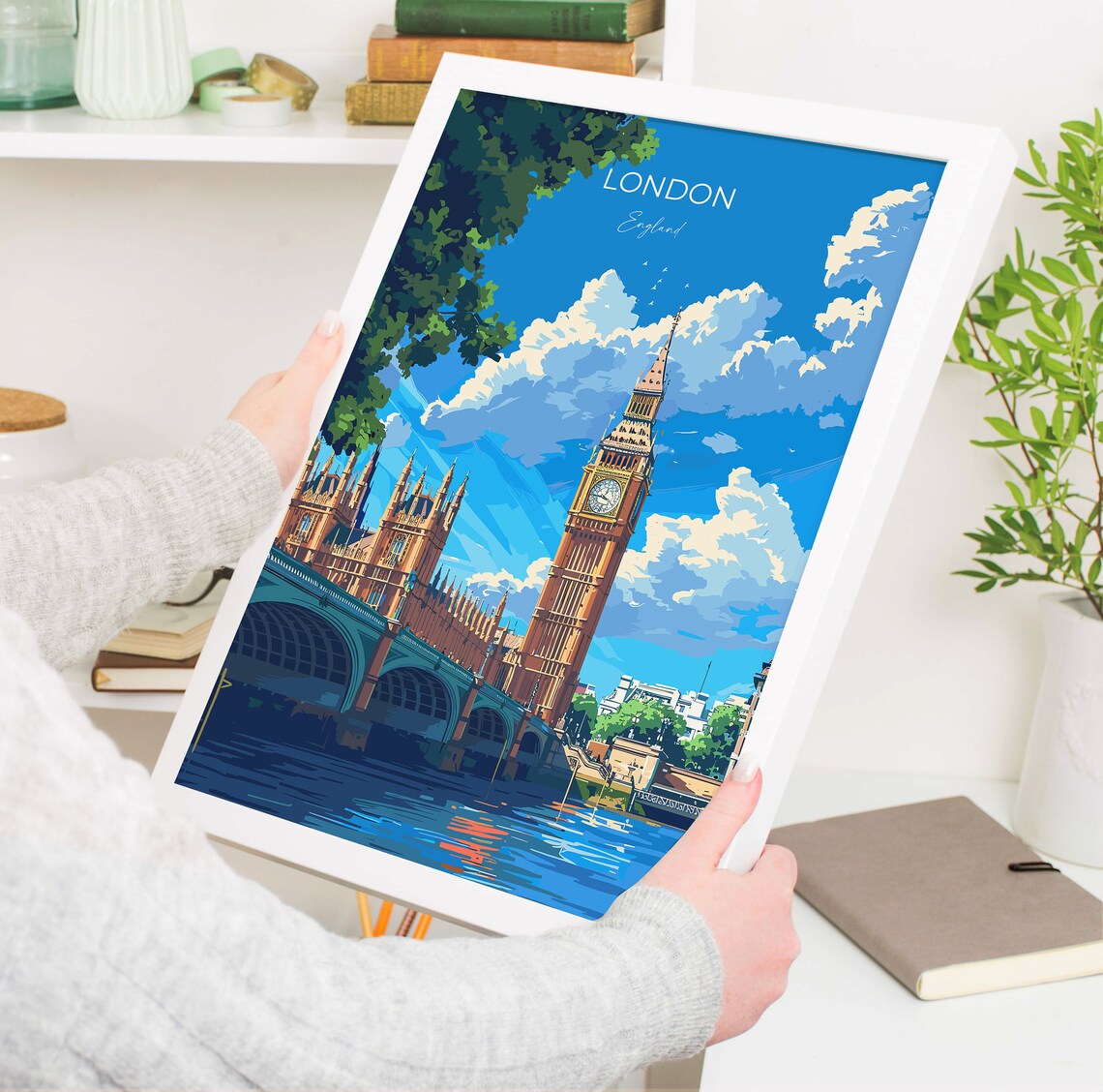 London Big Ben And Westminster Bridge Over The Thames View Poster - Image 3