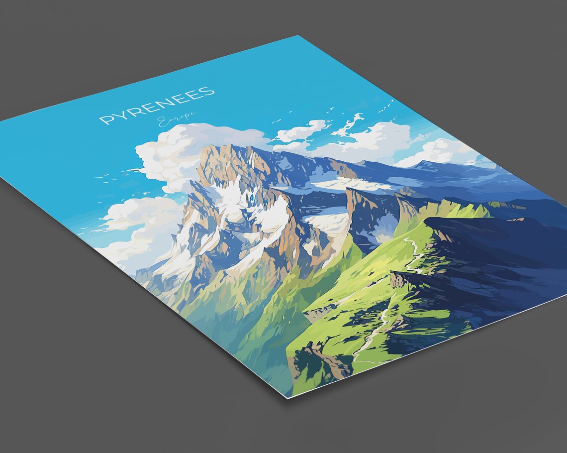Pyrenees Europe Snowy Mountain Peak Alpine View Travel Poster - Image 2