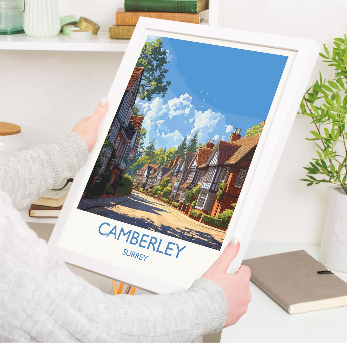 Camberley Surrey Tudor Style Brick Street Retro Travel Poster - Image 3