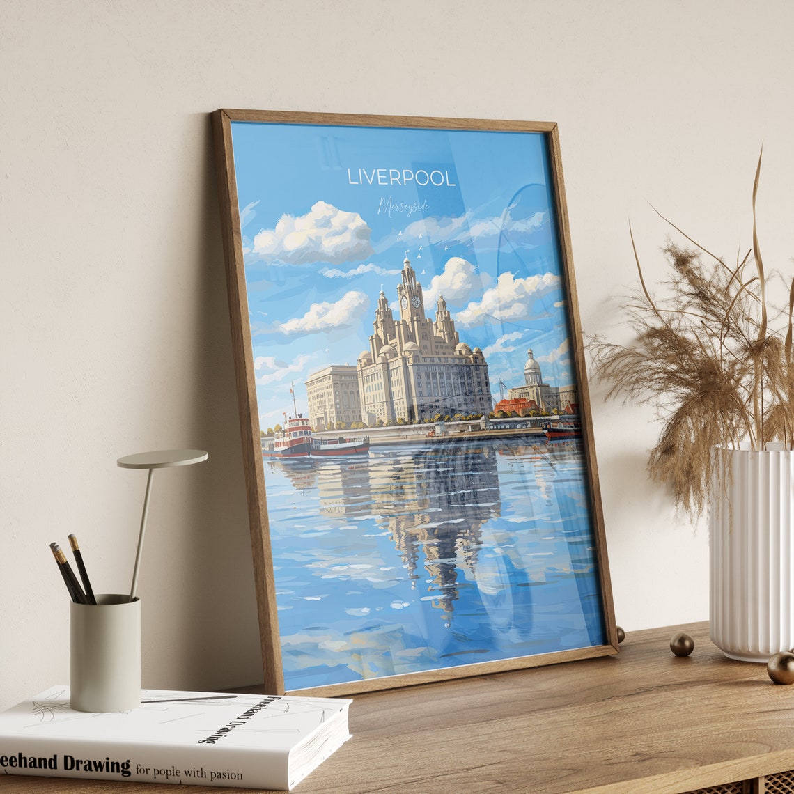 Liverpool Merseyside Waterfront Liver Building River View Poster - Image 2
