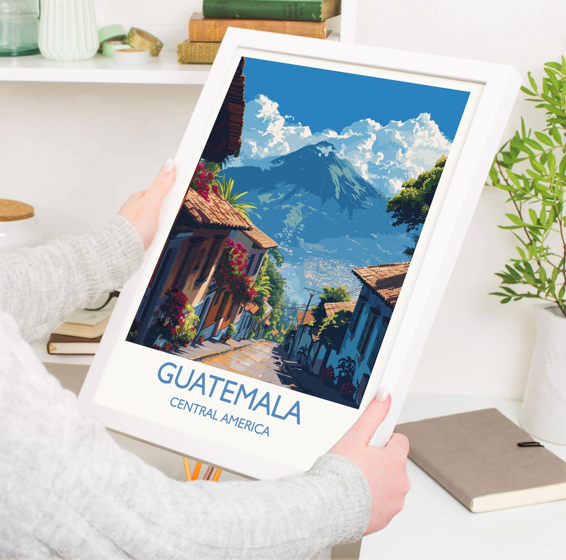 Antigua Guatemala Colonial Street Poster With White Border Art - Image 3