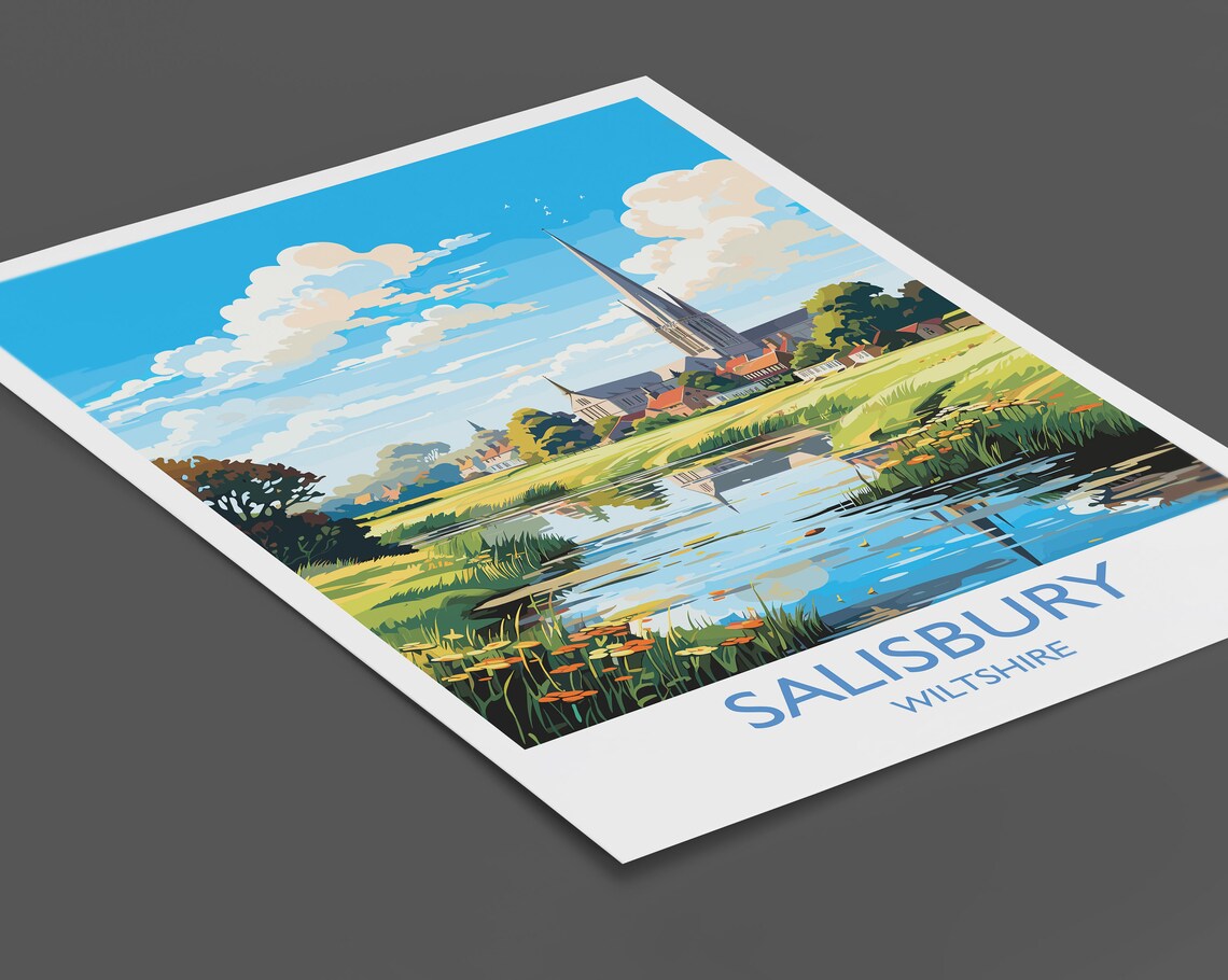 Salisbury Travel Poster, England Wiltshire Travel Poster - Image 2