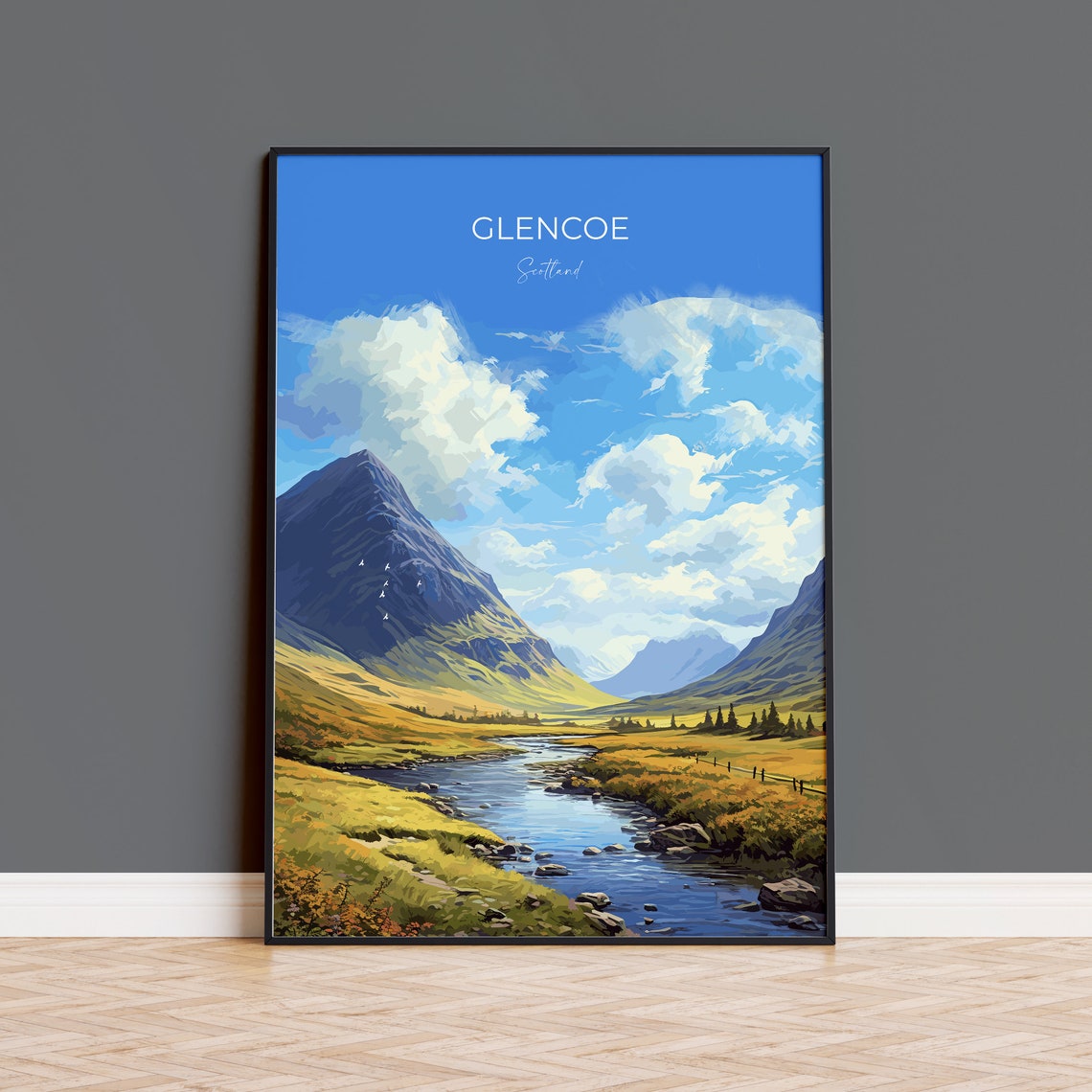 Glencoe Scotland Dramatic Mountain Valley River Scene Poster