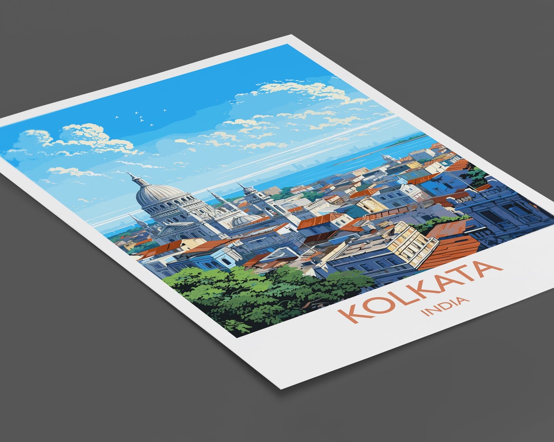 Kolkata India Retro Travel Poster St Pauls Cathedral Skyline Cityscape - Image 2