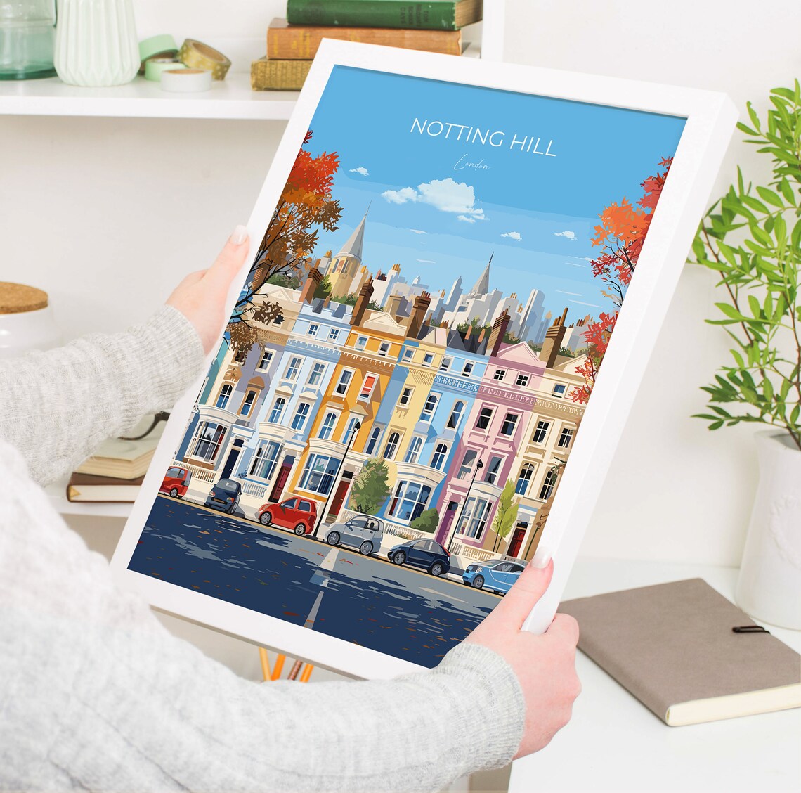 Notting Hill London Colorful Terraces Street Travel Poster Wall Decor - Image 5