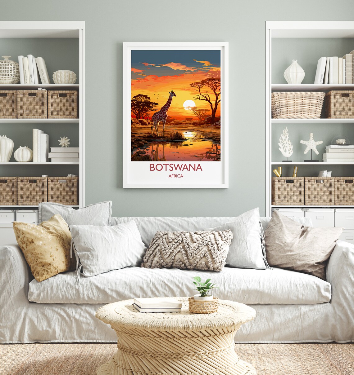 Botswana Africa Giraffe Sunset Waterhole Vintage Travel Poster - Image 4