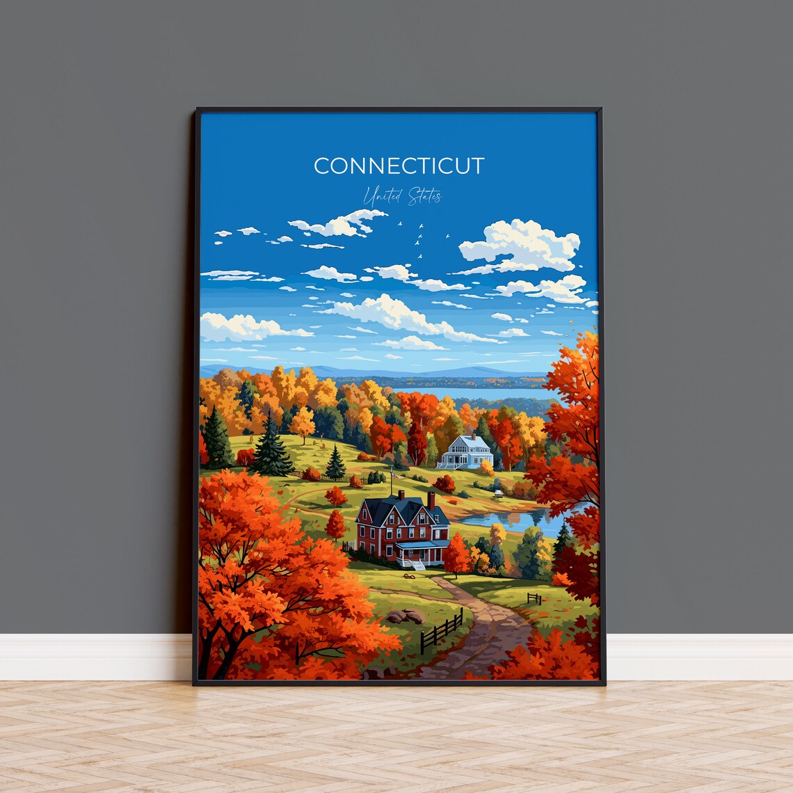 Connecticut Autumn Countryside Fall Foliage Farm Hills Poster