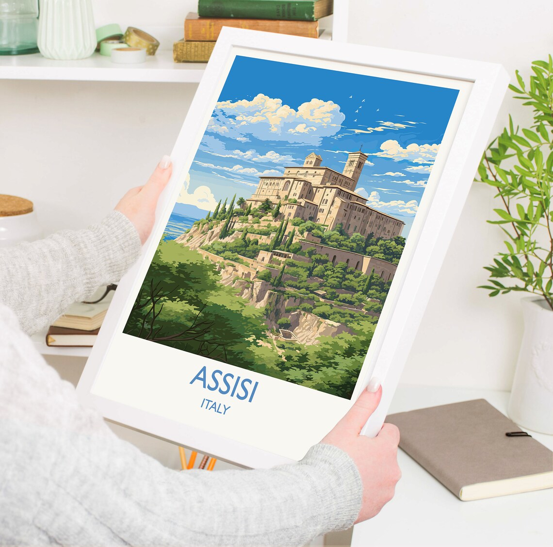 Assisi Italy St Francis Basilica Hilltop Stone Town Travel Poster - Image 5
