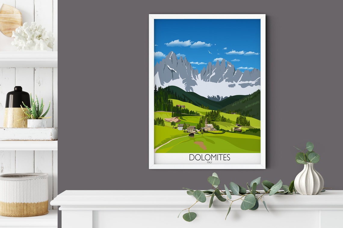 Dolomites Italy Alpine Mountain Valley Village Summer Art Poster - Image 4