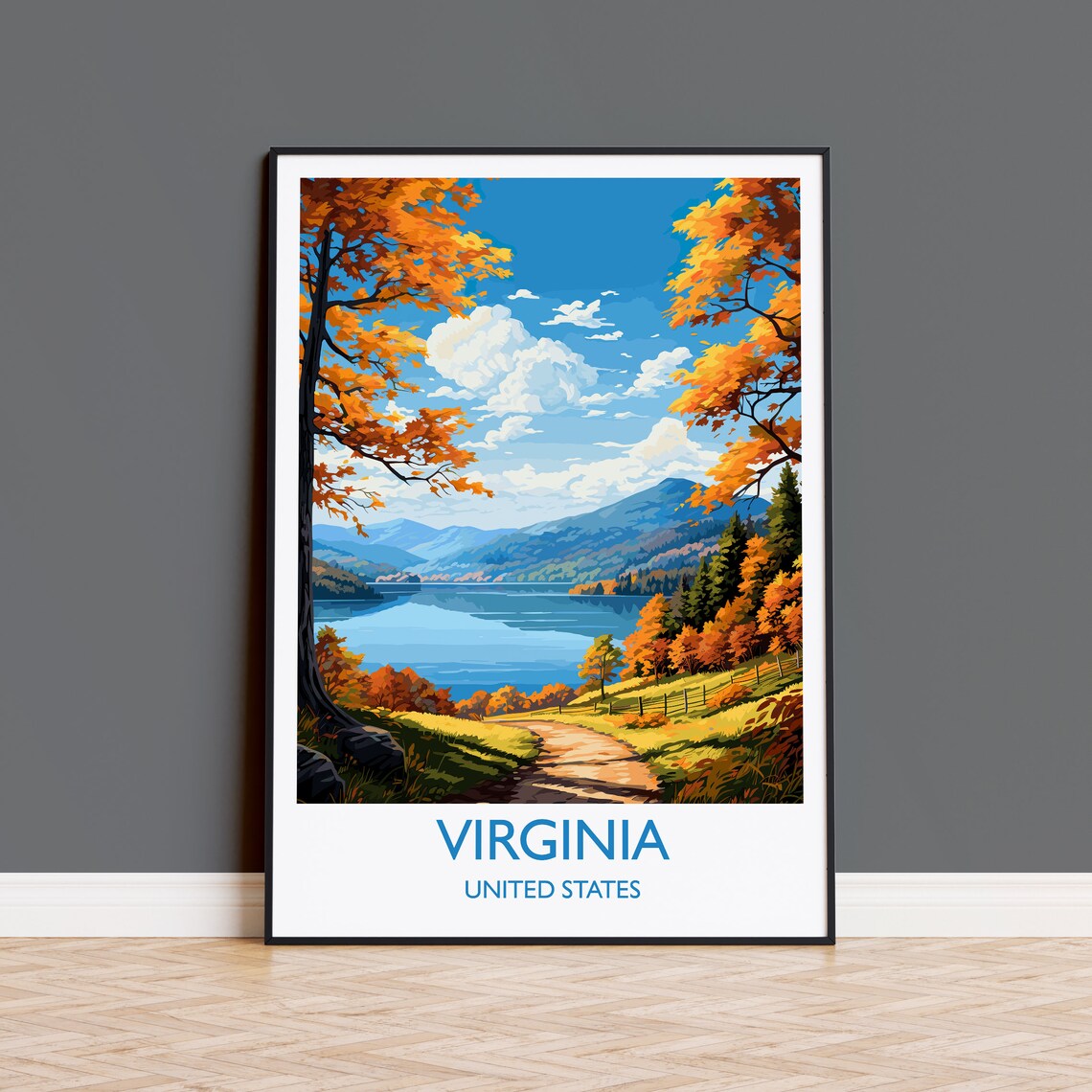 Virginia Autumn Travel Poster, Fall Seasonal Art Print