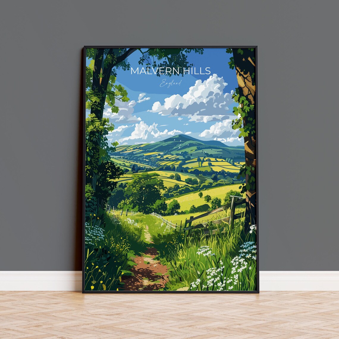 Malvern Hills Woodland Path Wildflowers Full Bleed Travel Poster