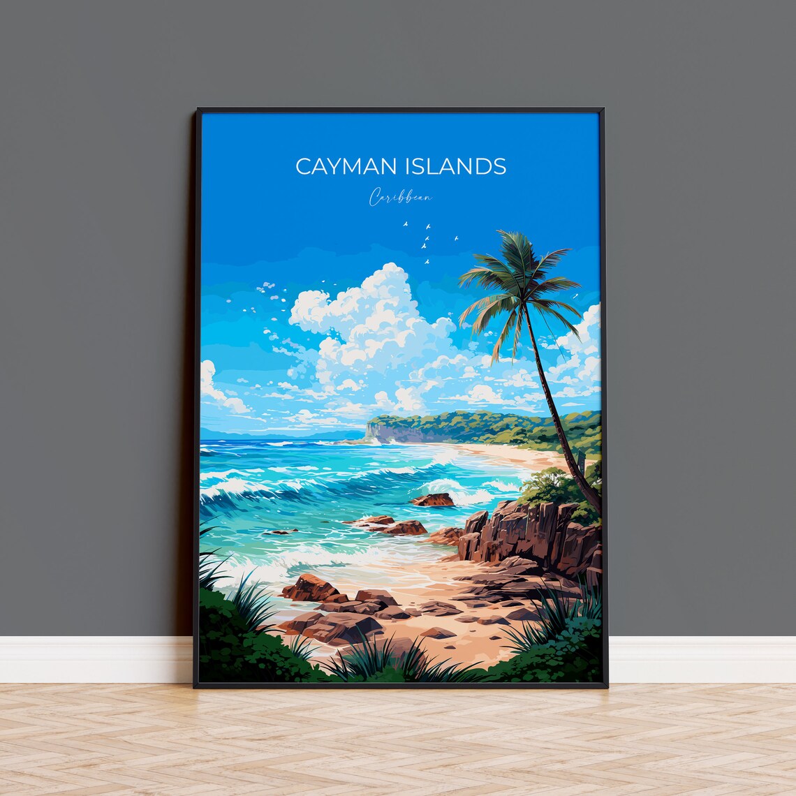 Cayman Islands Caribbean Turquoise Beach Vintage Travel Poster