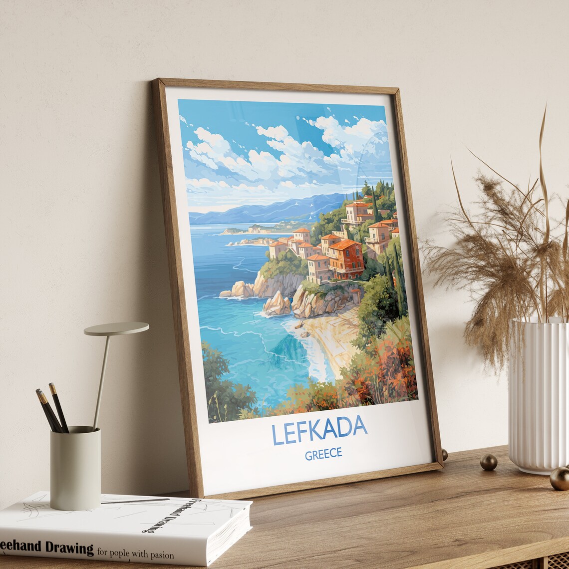 Lefkada Travel Poster, Greek Islands Art Print - Image 3