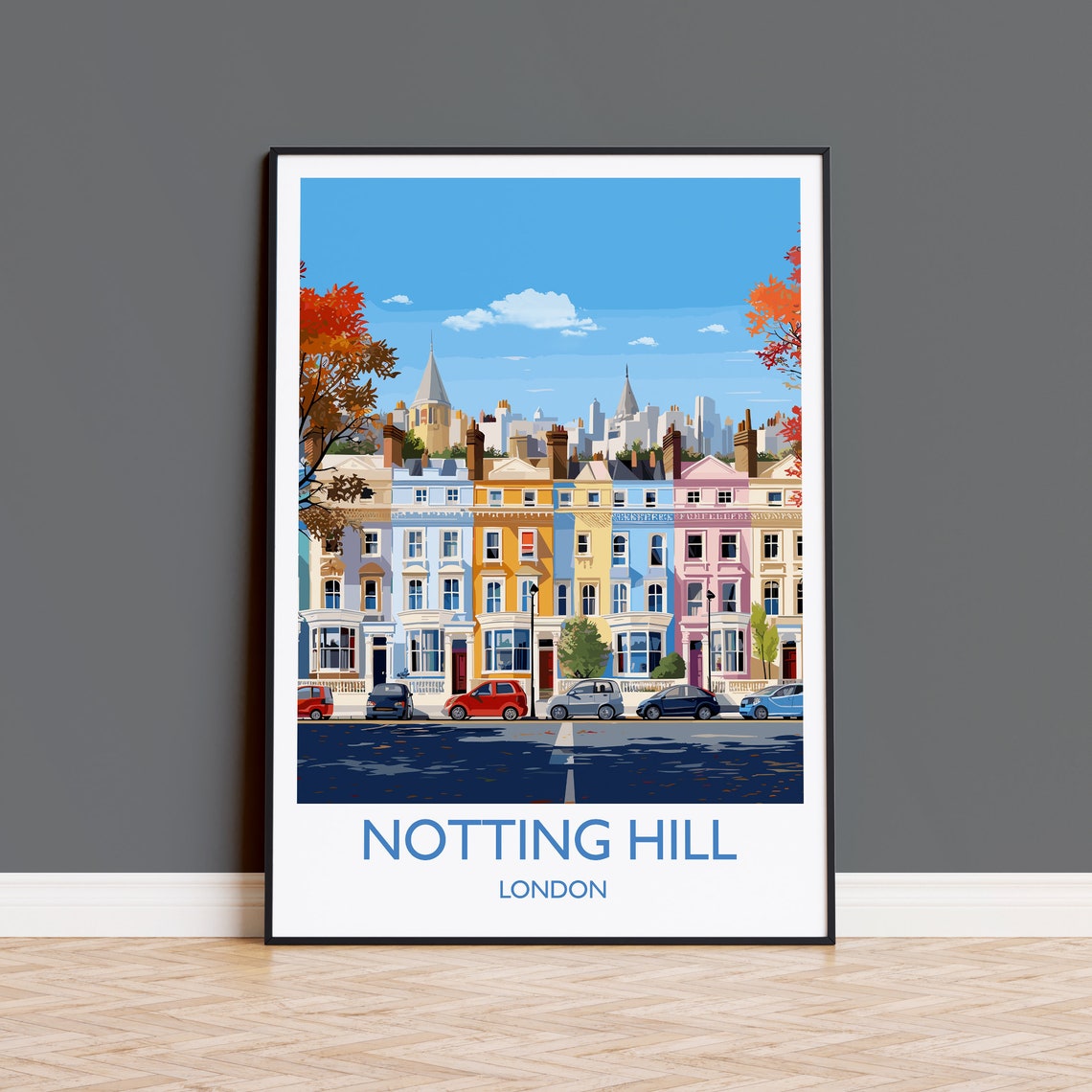 Notting Hill Travel Print Travel Poster Of Notting Hill London Poster Notting Hill Gift Notting Hill Art London Art Uk Travel Gift