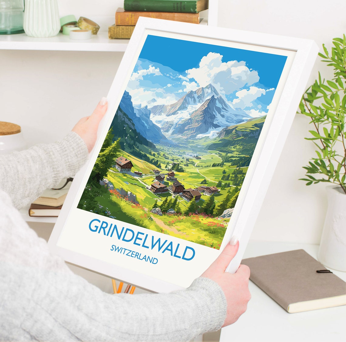 Grindelwald Switzerland Alpine Village Peaks Travel Poster Wall Decor - Image 5