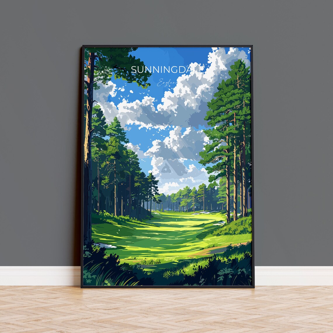 Sunningdale England Towering Pines Golf Course Scene Travel Poster