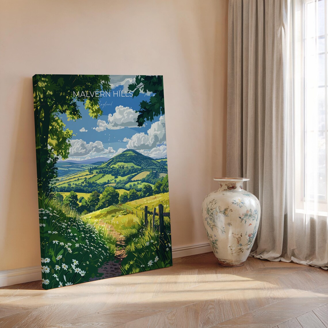 Malvern Hills Hillside Flower Path Valley View Travel Poster - Image 2