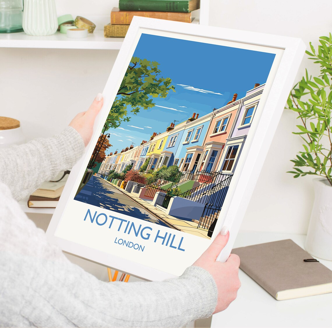 Notting Hill London Pastel Street Houses Scene Travel Poster - Image 5