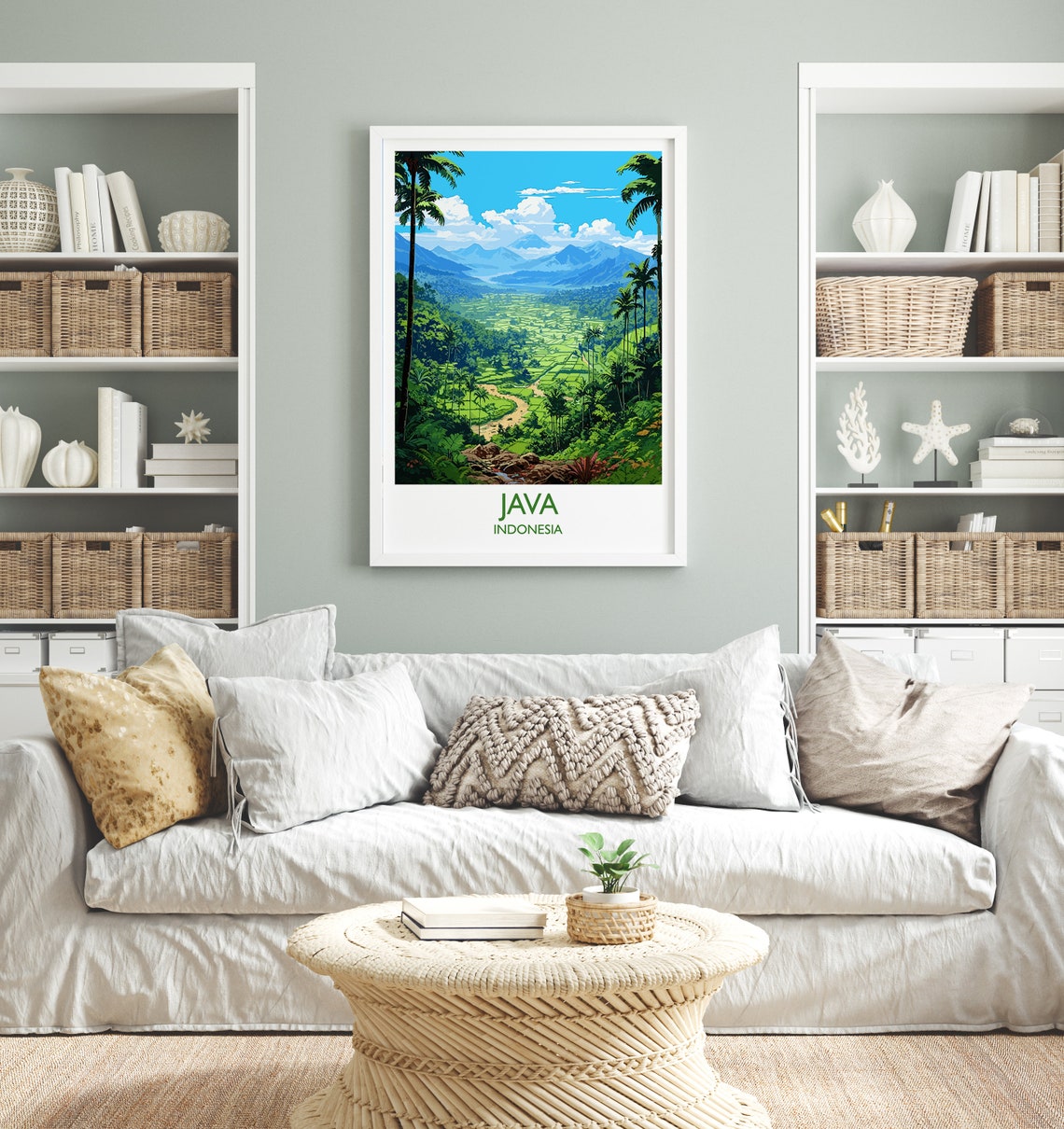 Java Indonesia Rice Terrace Jungle Volcano Mountain Art Poster - Image 4