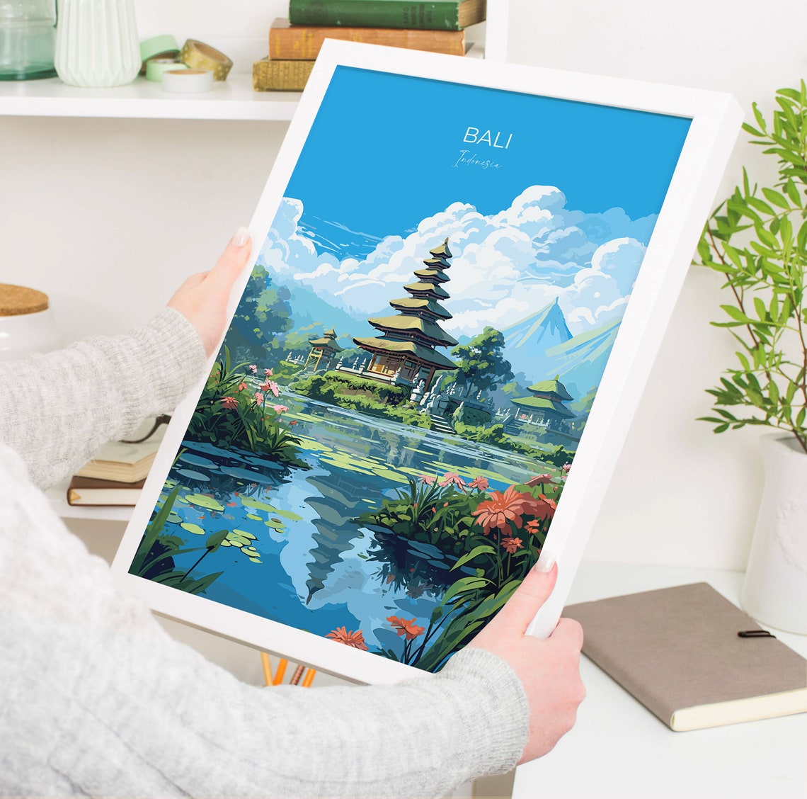Bali Water Temple Lotus Pond Indonesia Serene Travel Art Poster - Image 5