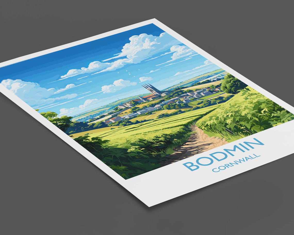Bodmin Cornwall Church Tower Green Hills Village View Travel Poster - Image 2